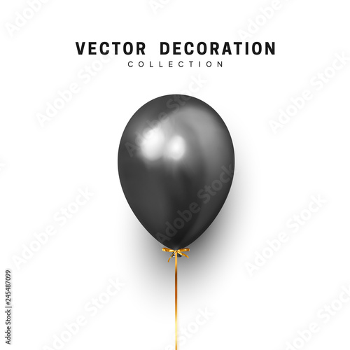 Balloon isolated on white background. Holiday element design realistic baloon with gold ribbon and bow