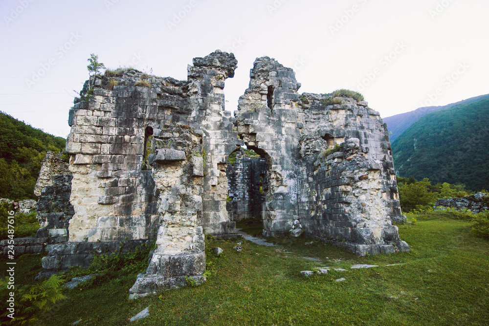 ruins of an ancient castle on the way to lake Ritsa Abkhazia