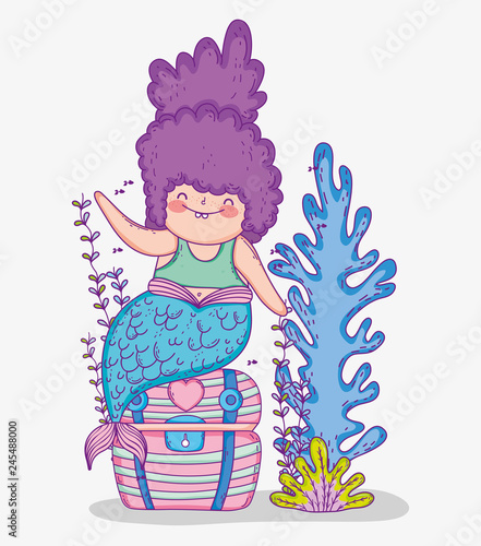 mermaid woman in the coffer and seaweed plants