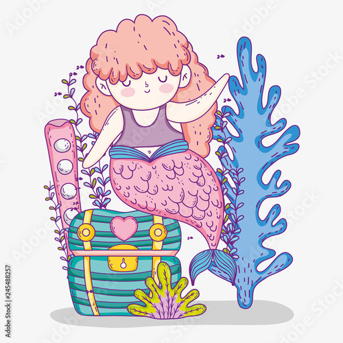 mermail woman with coffer and seaweed plants