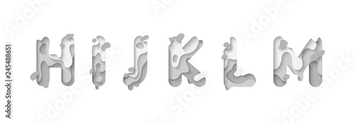 Paper cut letter H, I, J, K, L, M. Design 3d sign isolated on white background. Alphabet font of melting liquid.