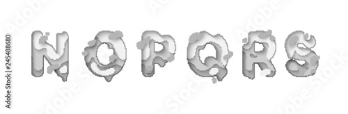 Paper cut letter N, O, P, Q, R, S. Design 3d sign isolated on white background. Alphabet font of melting liquid.