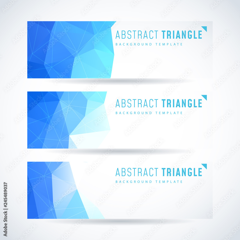 Blue abstract triangle background vector design template set of banner, header for website