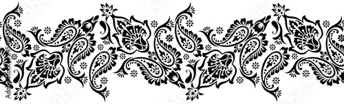 Seamless black and white traditional indian paisley border