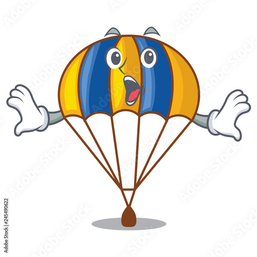 Surprised flying parachute in the mascot sky