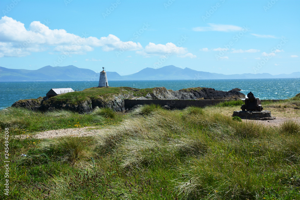 Stunning views across Llanddwyn Island and across to the mountains of Snowdonia