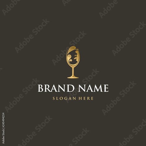 woman of wine premium logo, Wine glass and beauty face vector logo design.