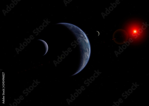 Fototapeta Naklejka Na Ścianę i Meble -  Digital recreation of planets and star in outer space
