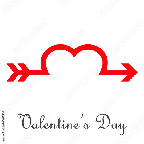 Logotipo abstracto con texto Valentine's Day con medio corazón lineal con flecha en color rojo
