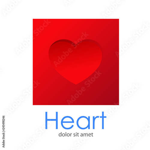 Logotipo abstracto con texto Heart con corazón en cuadrado en gradiente rojo
