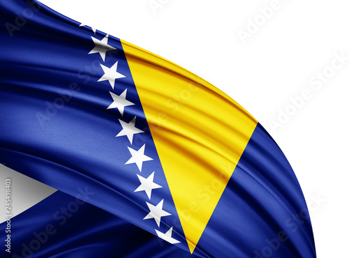 Bosnia and Herzegovina flag of silk with copyspace for your text or images and white background-3D illustration