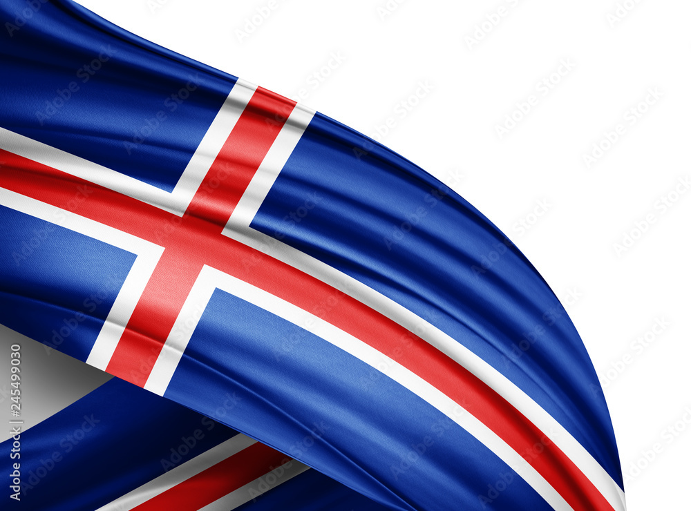Fototapeta premium Iceland flag of silk with copyspace for your text or images and white background-3D illustration