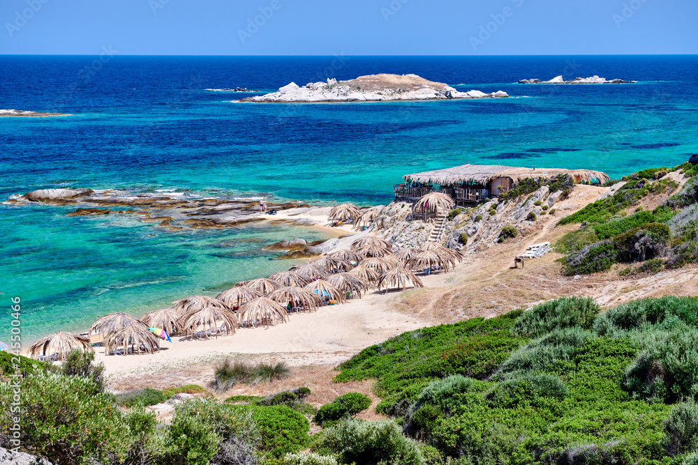 Beautiful beach and rocky coastline landscape in Greece