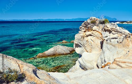 Rocky coast and turquoise sea in Greece