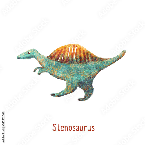 Cute funny Dinosaur stenosaurus blue and orange
