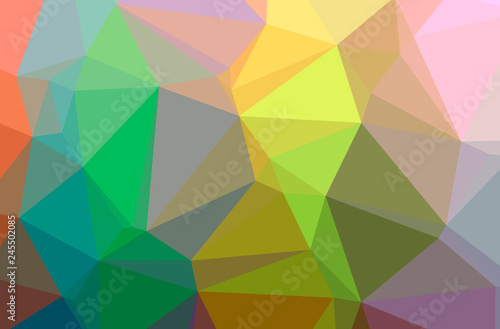 Illustration of abstract Green  Orange  Yellow horizontal low poly background. Beautiful polygon design pattern.