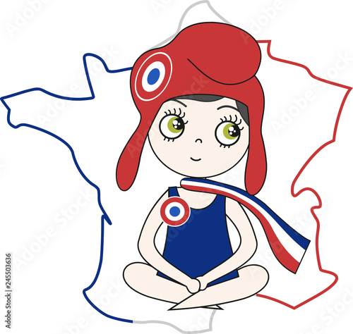 French Marianne sitting in front of a map of France
