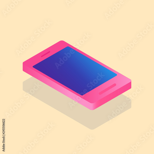 Vector pink isometric mobile phone. Isometric icon.