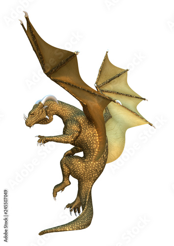 3D Rendering Fairy Tale Dragon on White