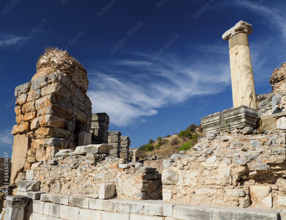 The ruins of the ancient city of Ephesus, Izmir Province, Turkey.