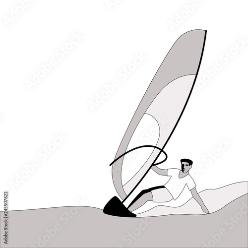 man to windsurf ,vector illustration , lining draw, profile 