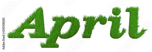 "april" in 3d decorative word with grass effect