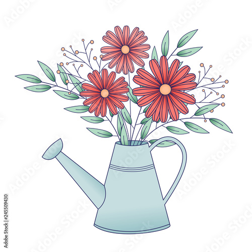 Drawing spring bouquet flowers in vintage watering can, isolated vector illustration  photo