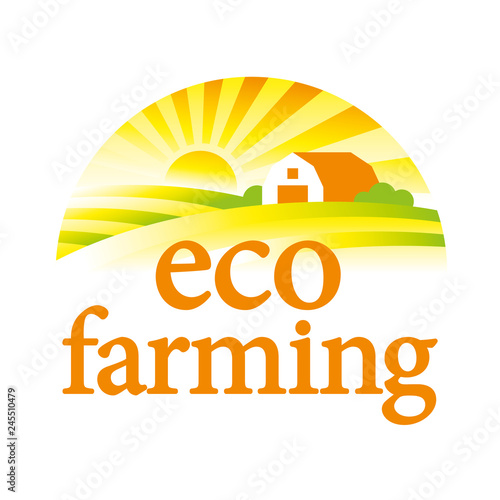 Wallpaper Mural Organic farming illustration, farm house, field and sun logo template Torontodigital.ca