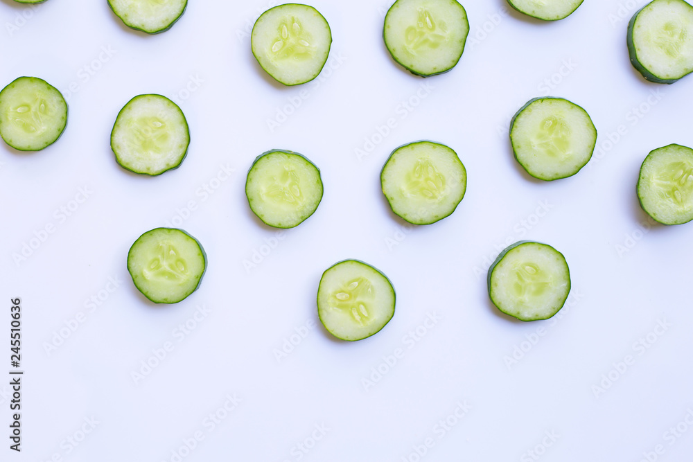Cucumber slices on white background. Cucumber slices on white background.