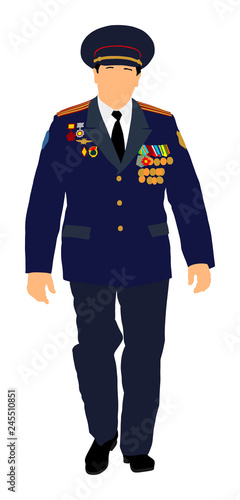 Soviet army officer in uniform vector illustration. Russian general marshal profile vector. Soldier in uniform. Military commander. Marsh officer in a ceremonial procession. Military parade.