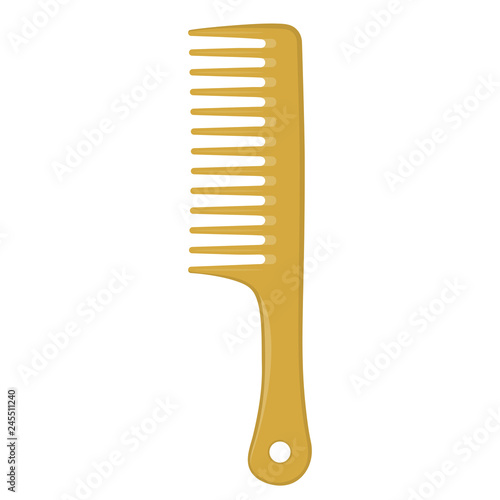 Gold hair comb. Hairdresser equipment. Isolated on white. Vector illustration.