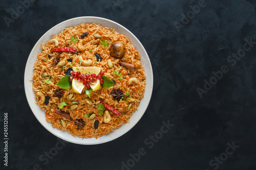 Vegetarian Hyderabadi Dum Biryani. Ramadan food. 