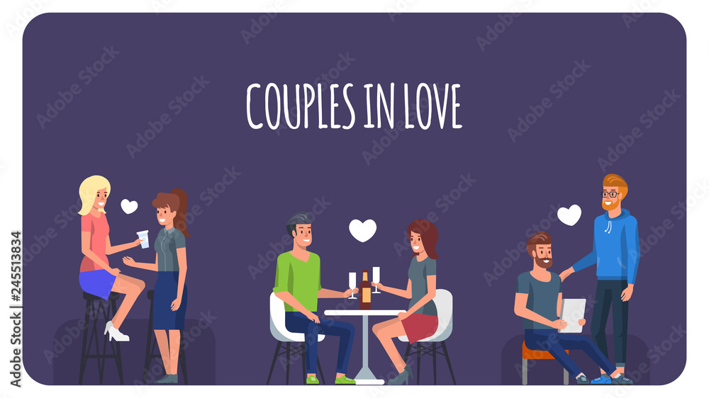 Couples in Love. People in Romantic Date. Vector