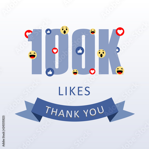 100K Likes Thank you number with emoji and heart- social media gratitude ecard