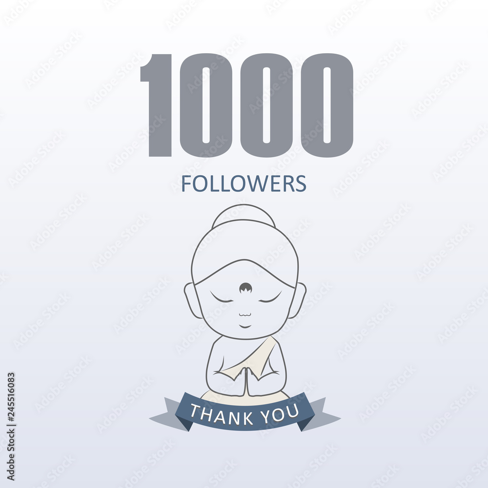 Little Monk showing gratitude for 1000 followers on social media- Thank you from Little Buddha