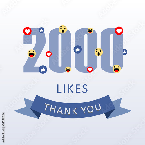 2000 Likes Thank you number with emoji and heart- social media gratitude ecard
