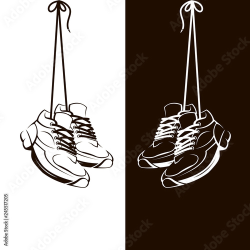 illustration with hanging on shoelaces shoes