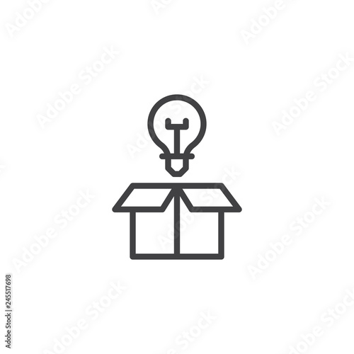 Think outside the box line icon. linear style sign for mobile concept and web design. Cardboard box and light bulb outline vector icon. Symbol, logo illustration. Pixel perfect vector graphics