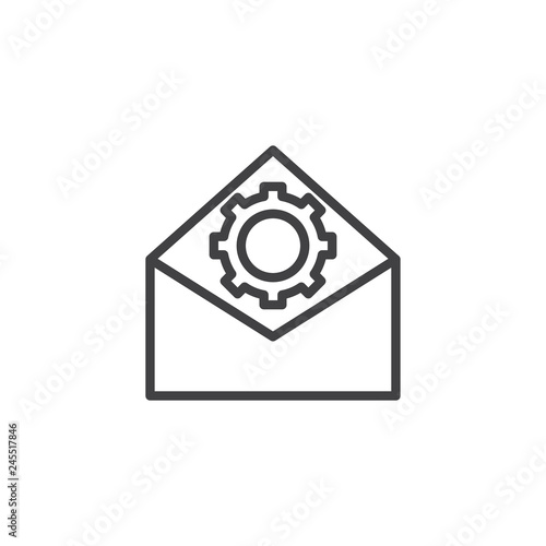 Email optimization line icon. linear style sign for mobile concept and web design. Envelope mail with gear outline vector icon. Symbol, logo illustration. Pixel perfect vector graphics