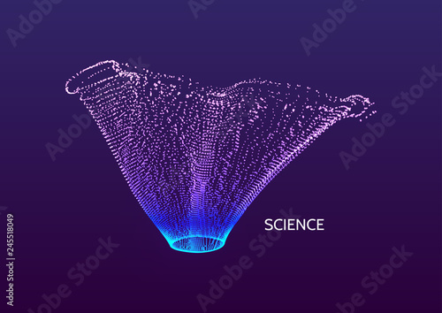 Array with dynamic particles. 3d technology style. Abstract background. Vector illustration.