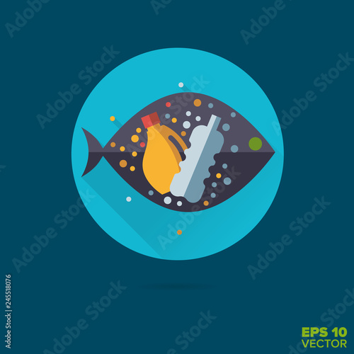 Microplastics in fish Flat Design Vector Icon