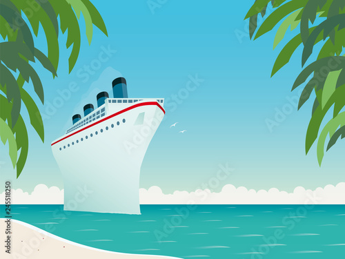 Vintage Cruise Ship in the Caribbean Sea