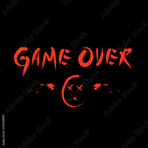 vector illustration of a death smile game.  inscription in bloody font - game over