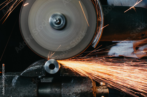 sparks from cutting metal with a circular saw