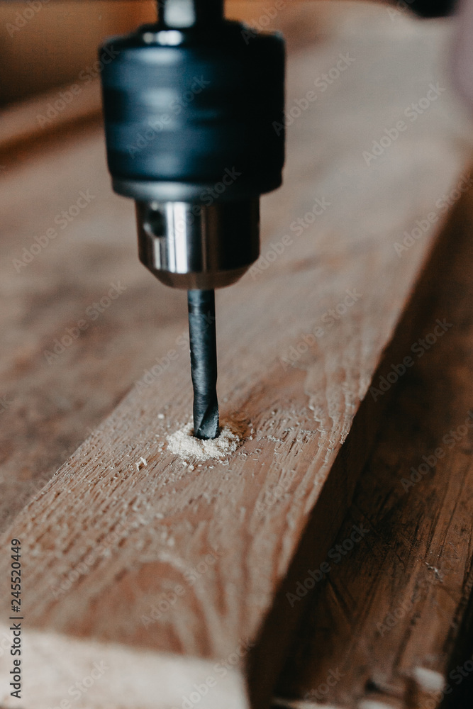 drilling hole in wood