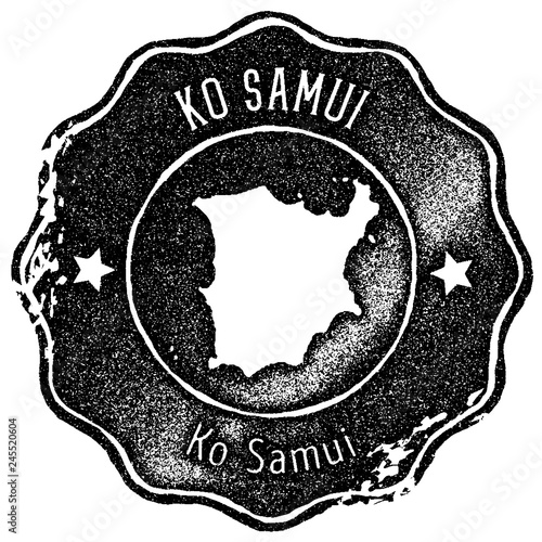 Ko Samui map vintage stamp. Retro style handmade label, badge or element for travel souvenirs. Black rubber stamp with island map silhouette. Vector illustration.