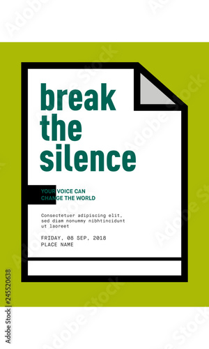 SPEAK UP Ad Template. Woman Protesting for Women rights, equality and inappropriate sexual behaviour towards women. Woman shouting line illustration