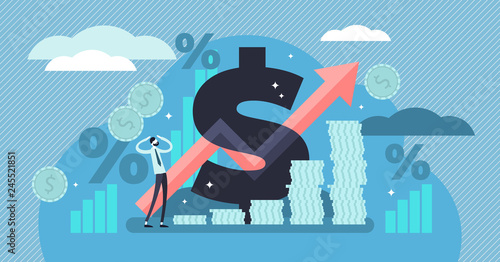 Inflation vector illustration. Tiny persons concept with basic economy term photo