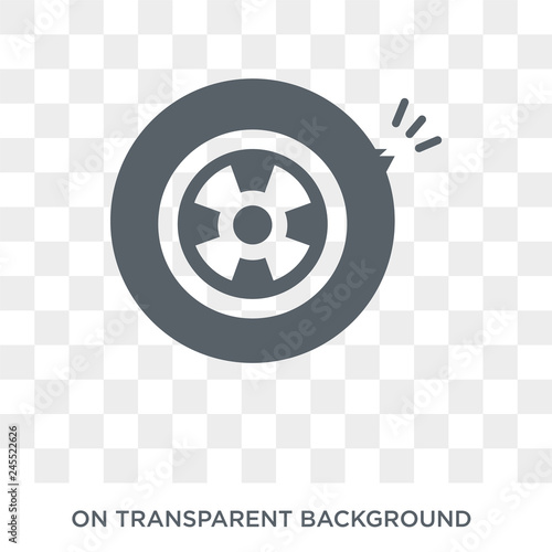 Puncture in a wheel icon. Trendy flat vector Puncture in a wheel icon on transparent background from Insurance collection. High quality filled Puncture in a wheel symbol use for web and mobile