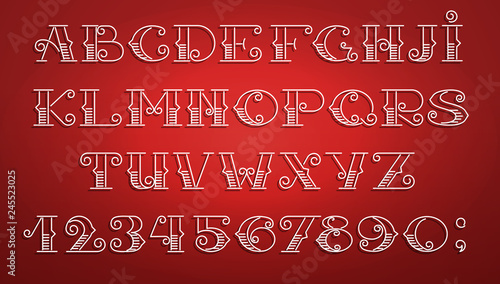 Alphabet tattoo style. Art nouveau style. Vector illustration.